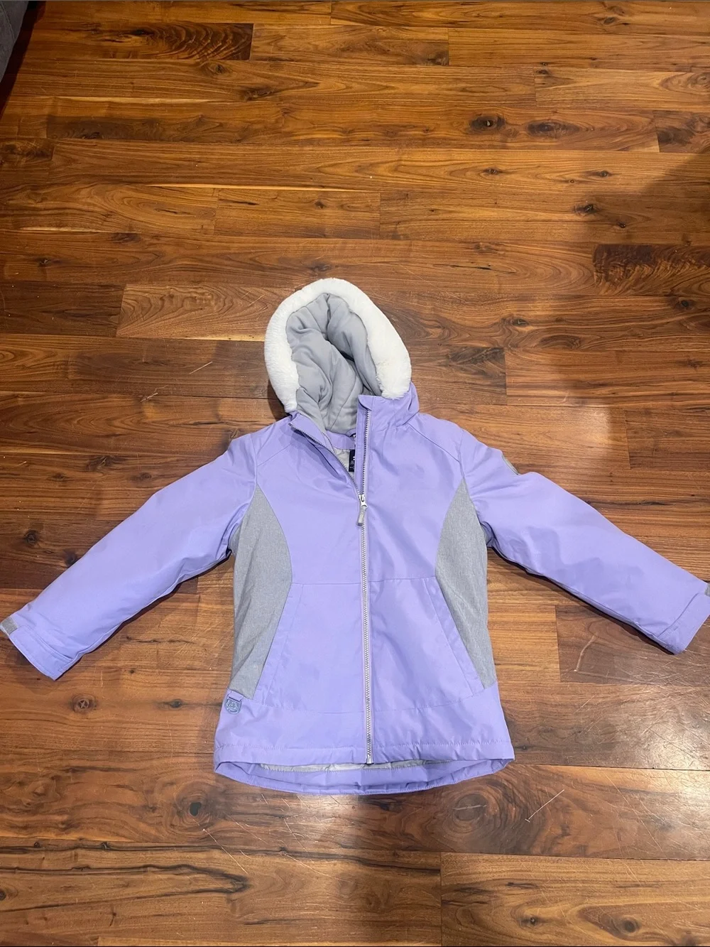 Girls' Lavender Hooded Puffer Jacket‎ with Gray Panels
